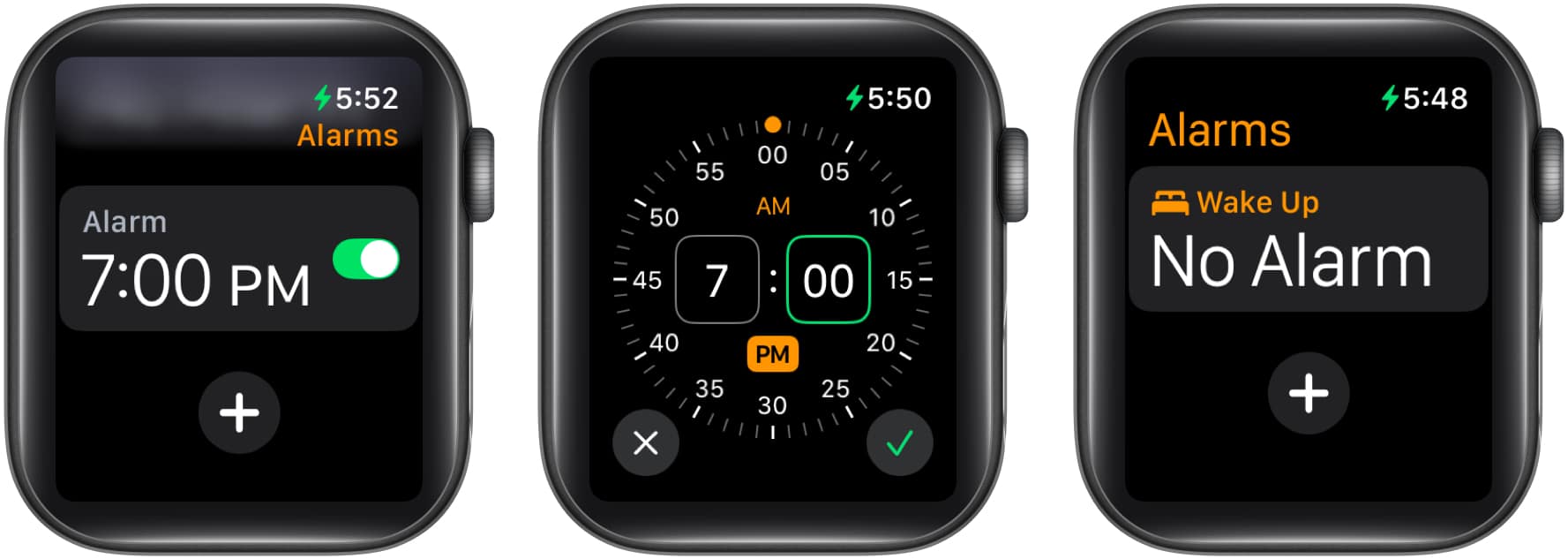 Apple Watch의 Alarms 앱에서 알람 설정