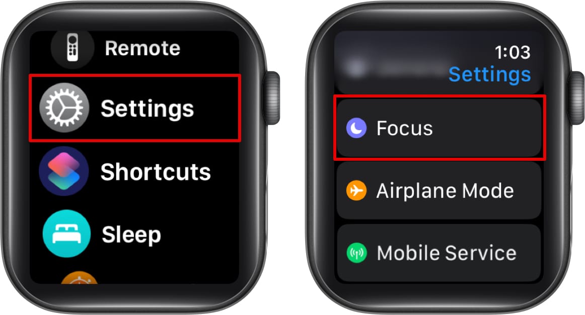 Åtkomst till fokusinställningar i appen Apple Watch Inställningar