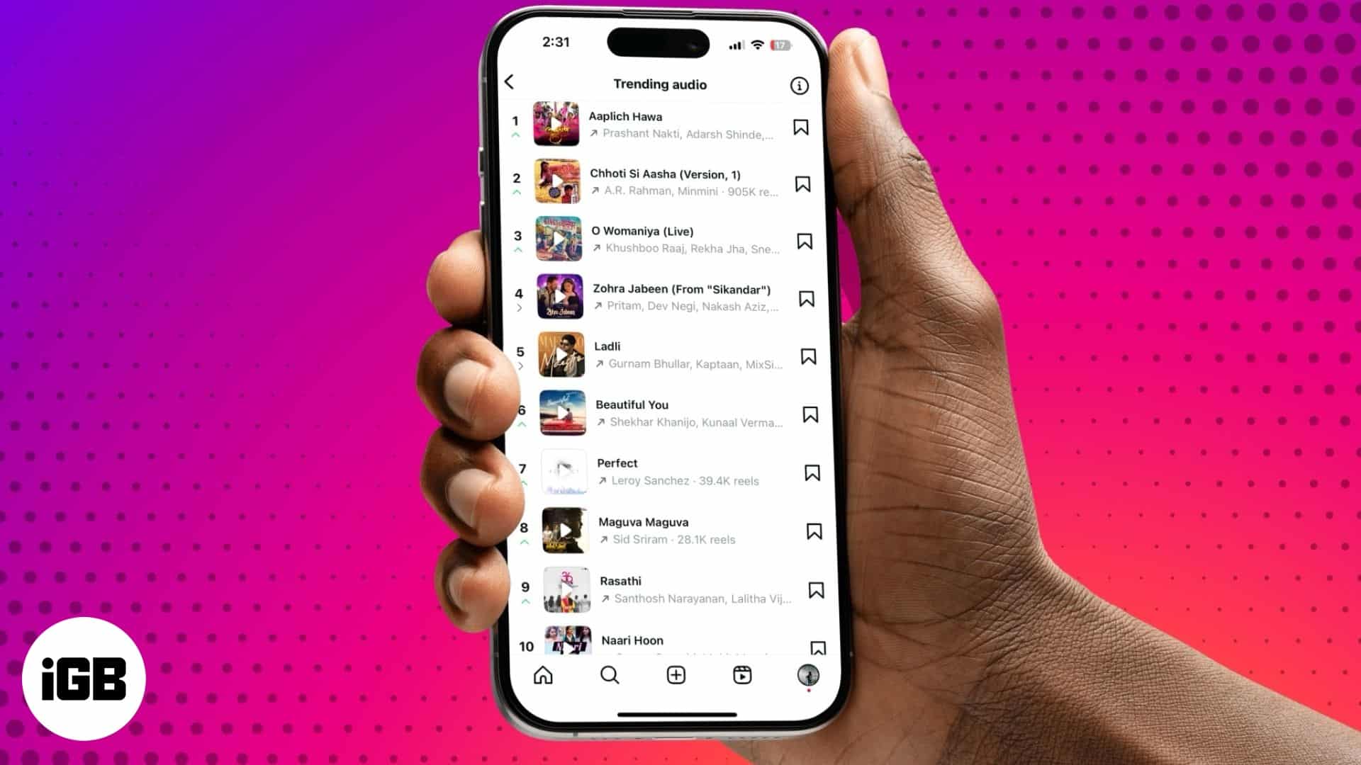 Cari Audio Trend di Instagram di iPhone