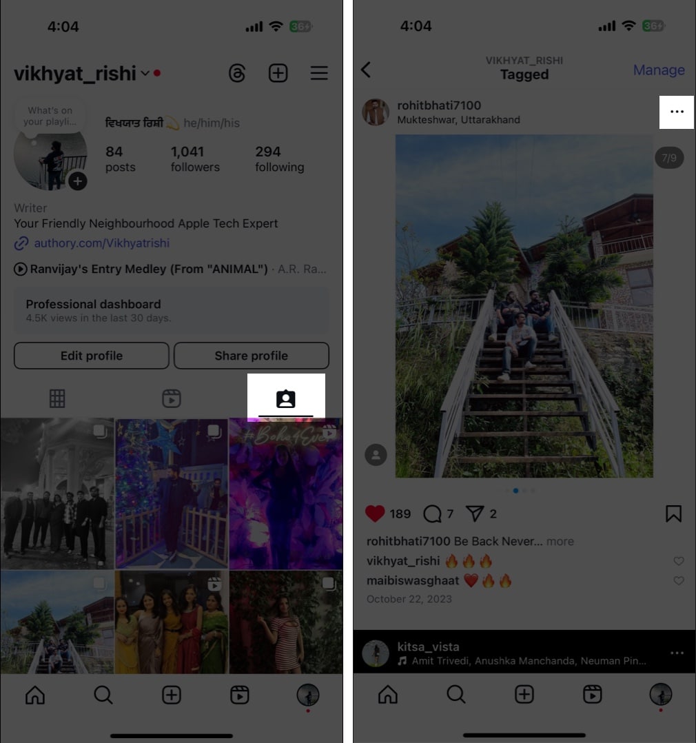 Mengakses menu untuk catatan Instagram yang ditandakan