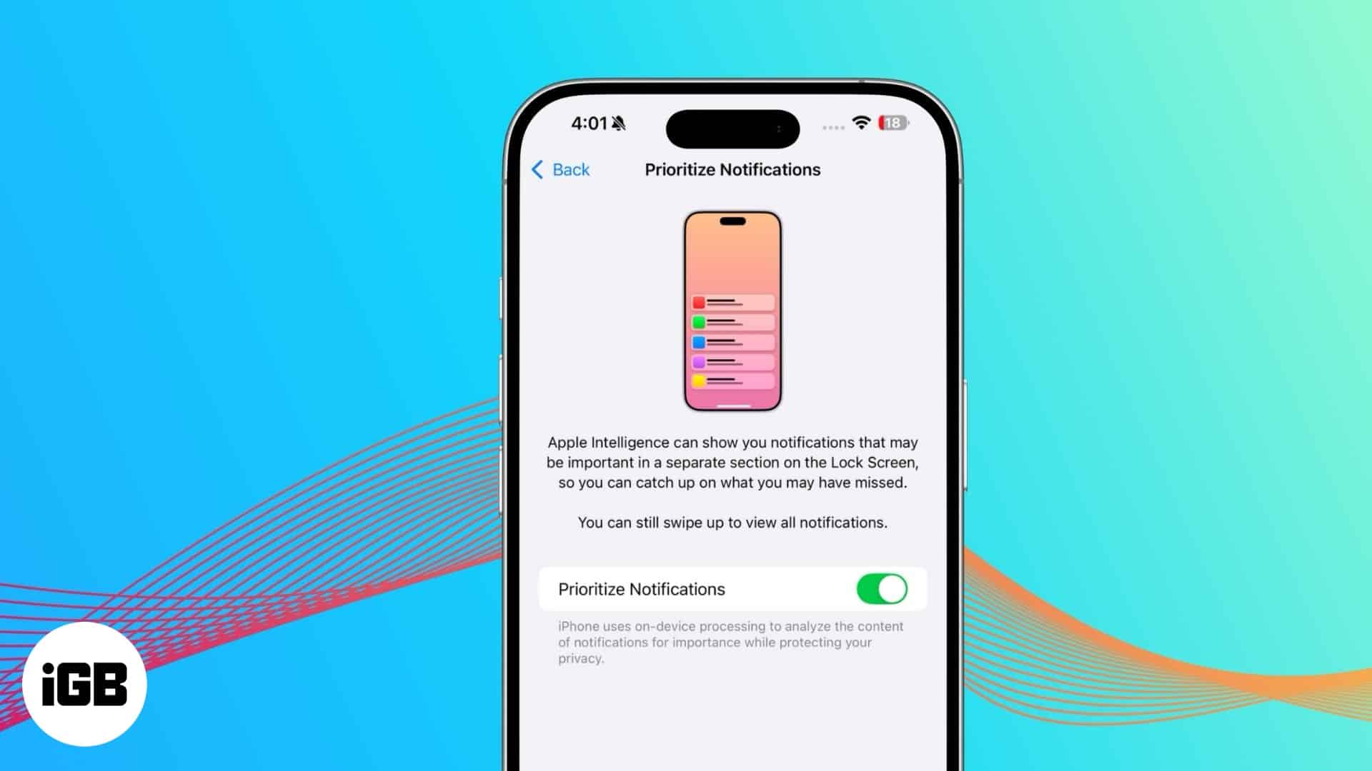 Ciri Pemberitahuan Keutamaan Diaktifkan pada iPhone