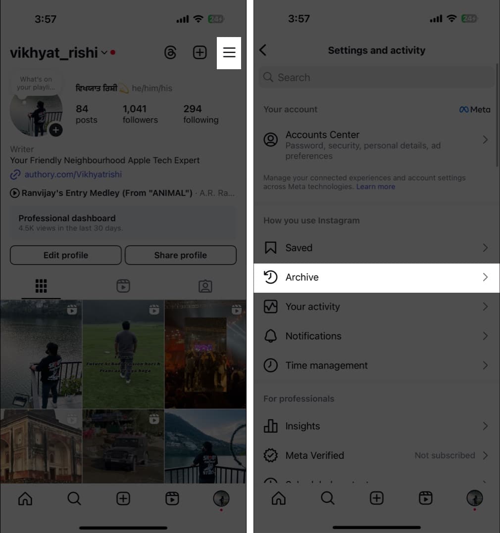 Mengakses jawatan yang diarkibkan di aplikasi Instagram di iPhone